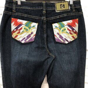 Vtg Rocawear Blue Denim Embroidered Urban Hip Hop Y2K Stretch Jeans Sz 16